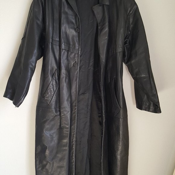 VINTAGE Men's LEATHER DUSTER TRENCH COAT Sz 2XL 54" Long Lined - Picture 6 of 7